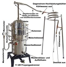 (Bild für) DESTILLIERMEISTER Jumbo-W42G - 42 l Wasserbad-Destille mit Gasbrenner zum Schnaps brennen