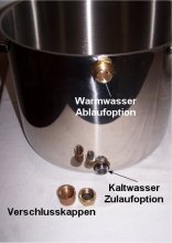 (Bild für) Kühlwasser-Zu-/Ablaufoption für unsere Kühltöpfe