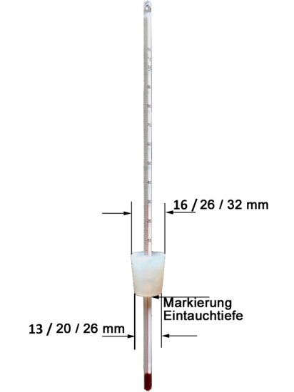 (Bild für) Destillier-Thermometer, 30 cm, mit Silikonstopfen Ø 21-27 mm - zum Schließen ins Bild klicken